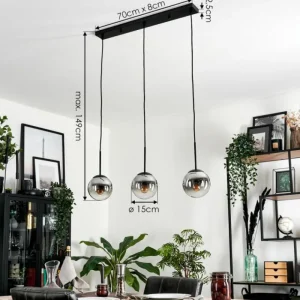 hofstein Suspension - Verre Gastor Chrome, Clair, Fumé, 3 lumières* Lampes Modernes