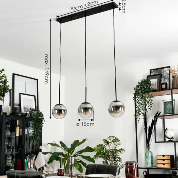 hofstein Suspension - Verre Gastor Chrome, Clair, Fumé, 3 lumières* Lampes Modernes
