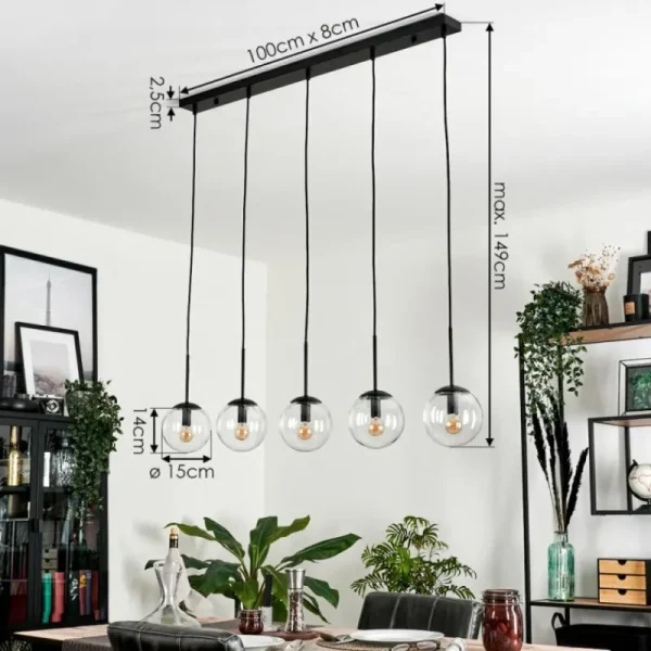 hofstein Suspension - Verre Gastor Clair, 5 lumières* Lampes En Verre
