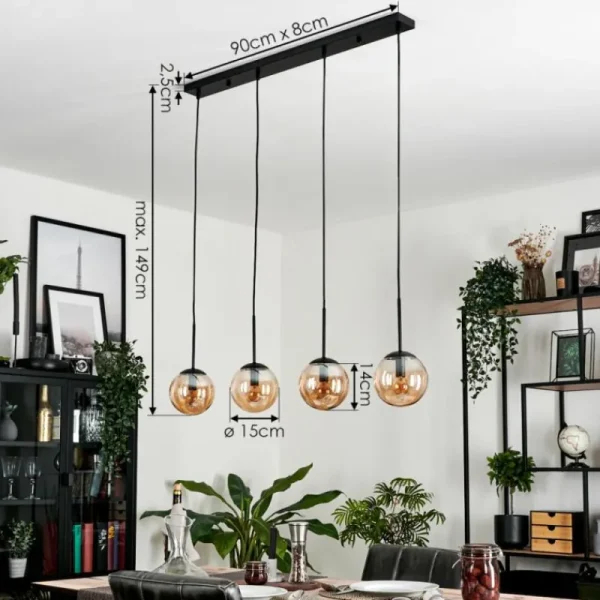 hofstein Suspension - Verre Gastor Ambre, 4 lumières* Lampes En Verre
