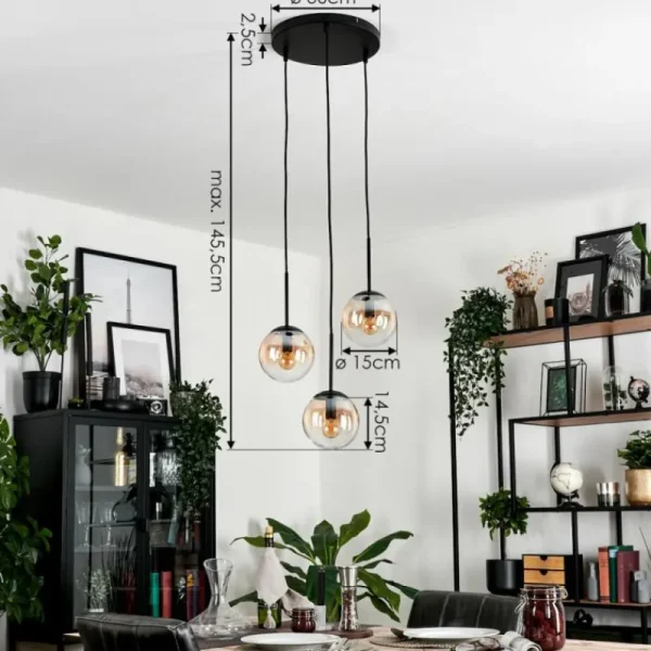 hofstein Suspension - Verre Gastor Ambre, Clair, 3 lumières* Lampes En Verre