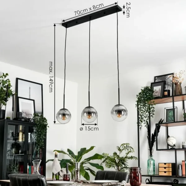 hofstein Suspension - Verre Gastor Clair, Fumé, 3 lumières* Lampes Modernes