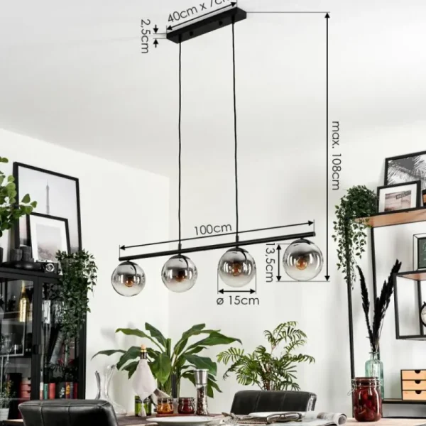 hofstein Suspension - Verre Gastor Chrome, Clair, Fumé, 4 lumières* Lampes Modernes