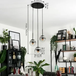 hofstein Suspension - Verre Gastor Clair, Fumé, 3 lumières* Lampes Modernes