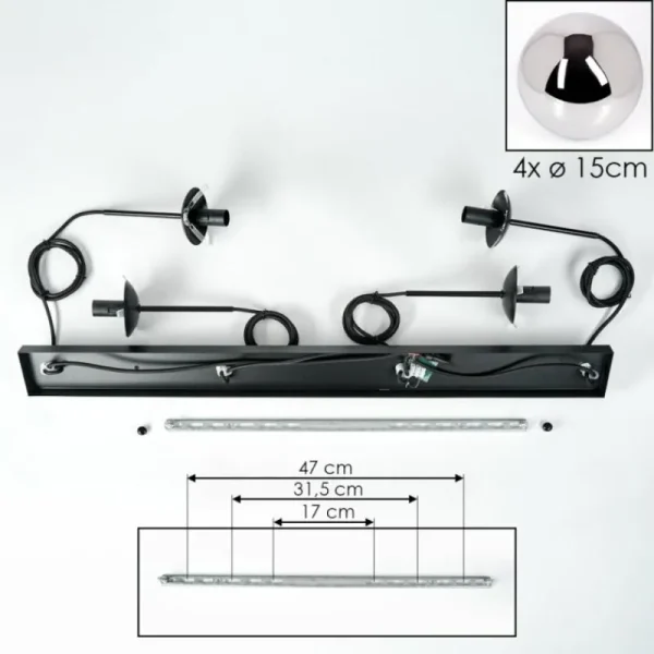 hofstein Suspension - Verre Gastor Chrome, Fumé, 4 lumières* Lampes Modernes