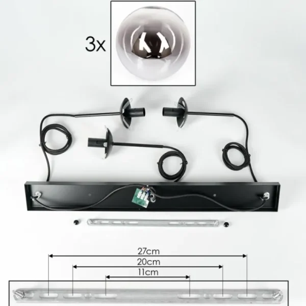 hofstein Suspension - Verre Gastor Chrome, Clair, Fumé, 3 lumières* Lampes Modernes