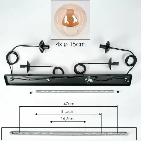 hofstein Suspension - Verre Gastor Ambre, 4 lumières* Lampes En Verre
