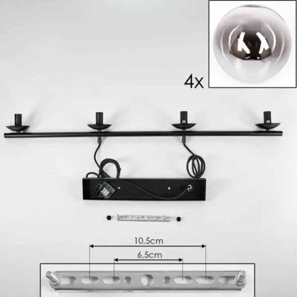 hofstein Suspension - Verre Gastor Chrome, Clair, Fumé, 4 lumières* Lampes Modernes