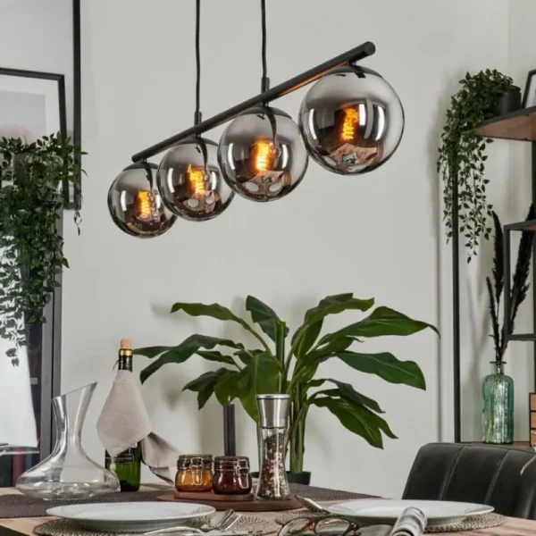 hofstein Suspension - Verre Gastor Chrome, Fumé, 4 lumières* Lampes Modernes