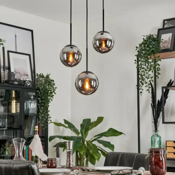 hofstein Suspension - Verre Gastor Chrome, Fumé, 3 lumières* Lampes Modernes