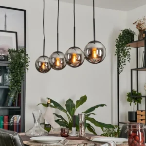 hofstein Suspension - Verre Gastor Chrome, Fumé, 4 lumières* Lampes Modernes