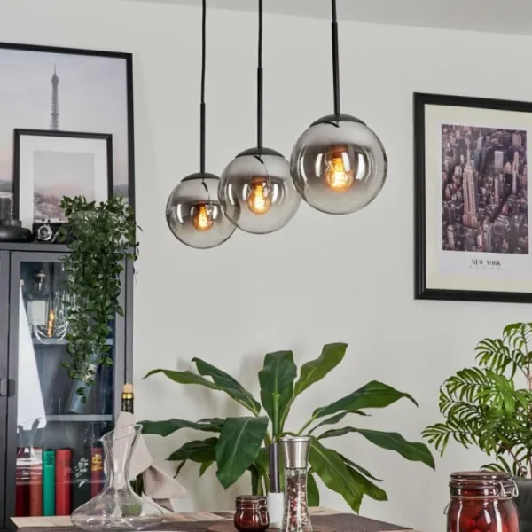 hofstein Suspension - Verre Gastor Chrome, Clair, Fumé, 3 lumières* Lampes Modernes