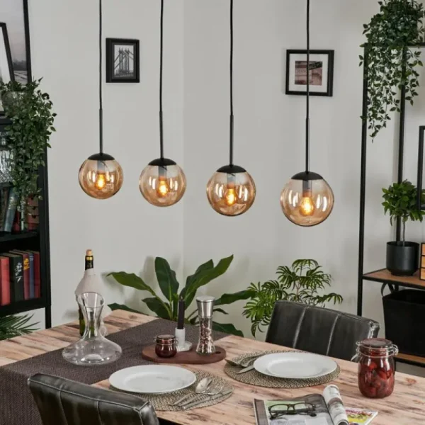 hofstein Suspension - Verre Gastor Ambre, 4 lumières* Lampes En Verre