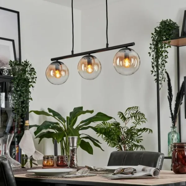 hofstein Suspension - Verre Gastor Ambre, Clair, 3 lumières* Lampes En Verre