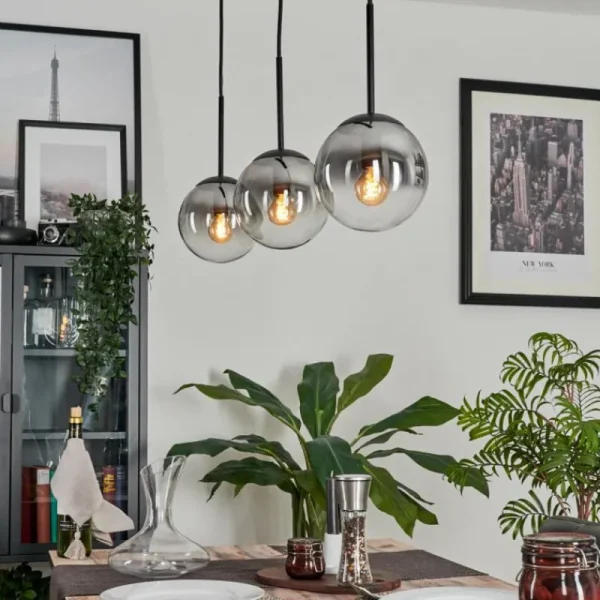 hofstein Suspension - Verre Gastor Clair, Fumé, 3 lumières* Lampes Modernes