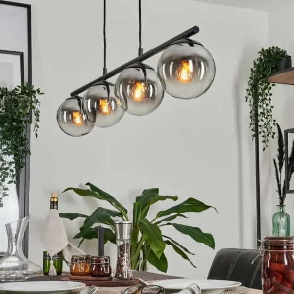 hofstein Suspension - Verre Gastor Chrome, Clair, Fumé, 4 lumières* Lampes Modernes