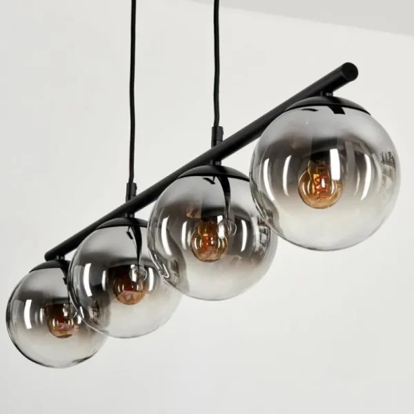 hofstein Suspension - Verre Gastor Chrome, Clair, Fumé, 4 lumières* Lampes Modernes