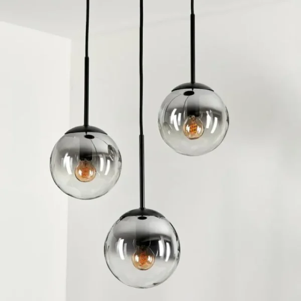 hofstein Suspension - Verre Gastor Clair, Fumé, 3 lumières* Lampes Modernes