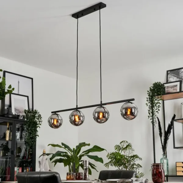 hofstein Suspension - Verre Gastor Chrome, Fumé, 4 lumières* Lampes Modernes