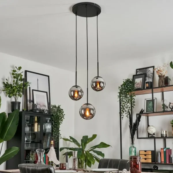 hofstein Suspension - Verre Gastor Chrome, Fumé, 3 lumières* Lampes Modernes