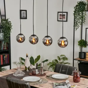hofstein Suspension - Verre Gastor Chrome, Fumé, 4 lumières* Lampes Modernes