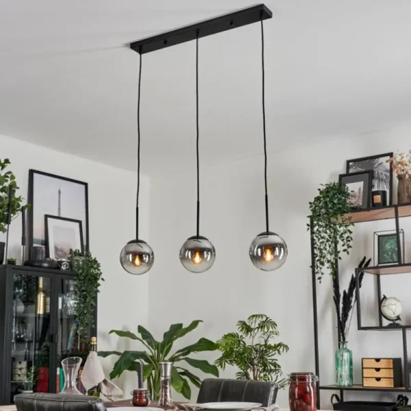 hofstein Suspension - Verre Gastor Chrome, Clair, Fumé, 3 lumières* Lampes Modernes