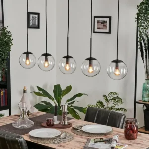 hofstein Suspension - Verre Gastor Clair, 5 lumières* Lampes En Verre