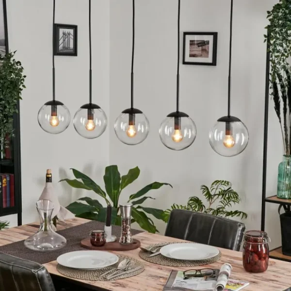 hofstein Suspension - Verre Gastor Clair, 5 lumières* Lampes En Verre