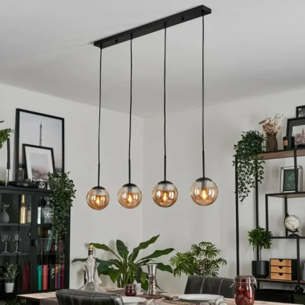 hofstein Suspension - Verre Gastor Ambre, 4 lumières* Lampes En Verre