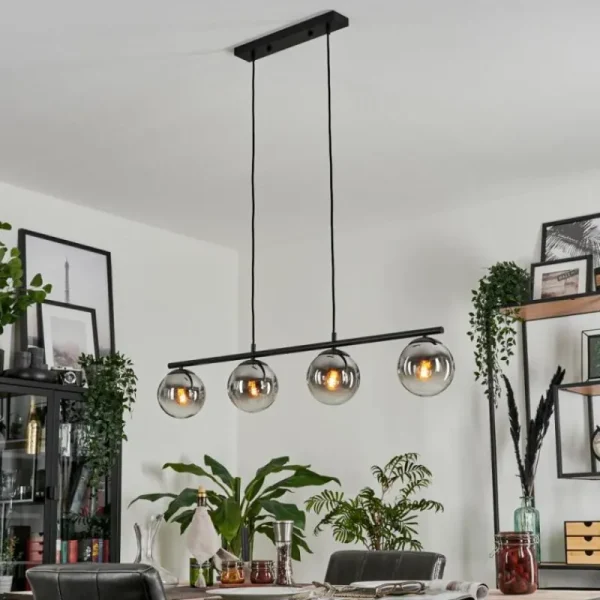 hofstein Suspension - Verre Gastor Chrome, Clair, Fumé, 4 lumières* Lampes Modernes