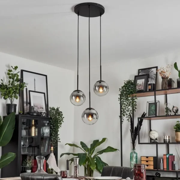 hofstein Suspension - Verre Gastor Clair, Fumé, 3 lumières* Lampes Modernes