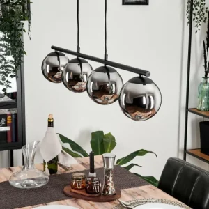 hofstein Suspension - Verre Gastor Chrome, Fumé, 4 lumières* Lampes Modernes