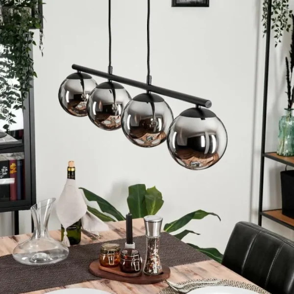 hofstein Suspension - Verre Gastor Chrome, Fumé, 4 lumières* Lampes Modernes