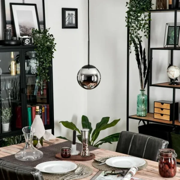 hofstein Suspension - Verre Gastor Chrome, Fumé, 1 lumière* Lampes Modernes