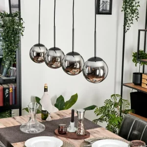 hofstein Suspension - Verre Gastor Chrome, Fumé, 4 lumières* Lampes Modernes