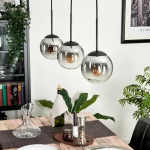 hofstein Suspension - Verre Gastor Chrome, Clair, Fumé, 3 lumières* Lampes Modernes