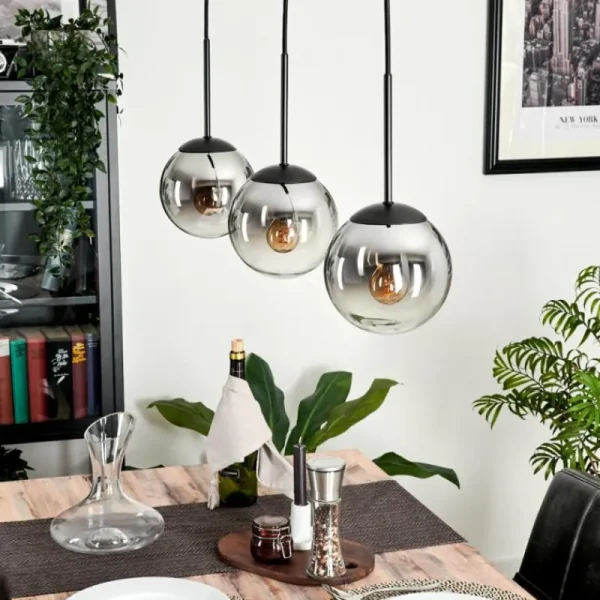 hofstein Suspension - Verre Gastor Chrome, Clair, Fumé, 3 lumières* Lampes Modernes