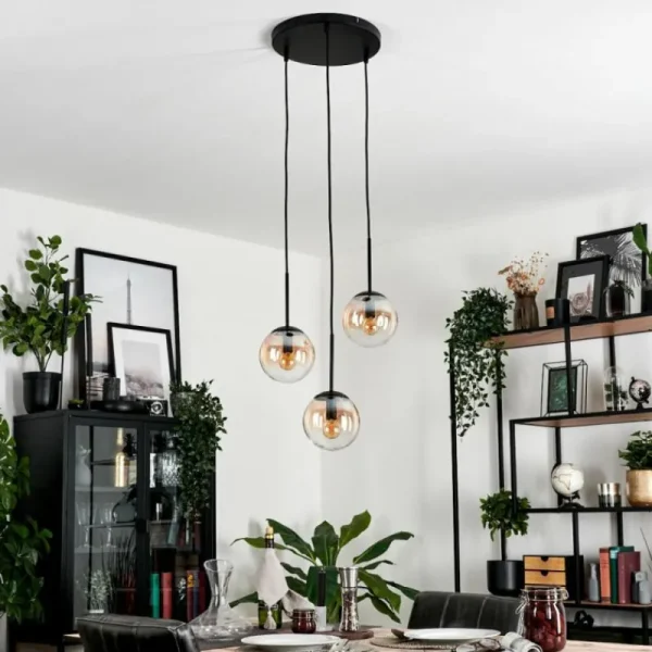 hofstein Suspension - Verre Gastor Ambre, Clair, 3 lumières* Lampes En Verre