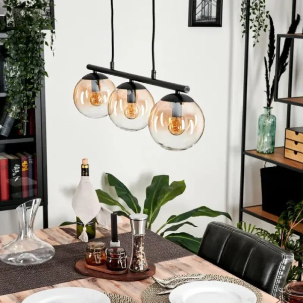 hofstein Suspension - Verre Gastor Ambre, Clair, 3 lumières* Lampes En Verre
