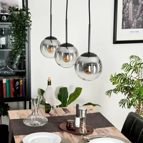 hofstein Suspension - Verre Gastor Clair, Fumé, 3 lumières* Lampes Modernes