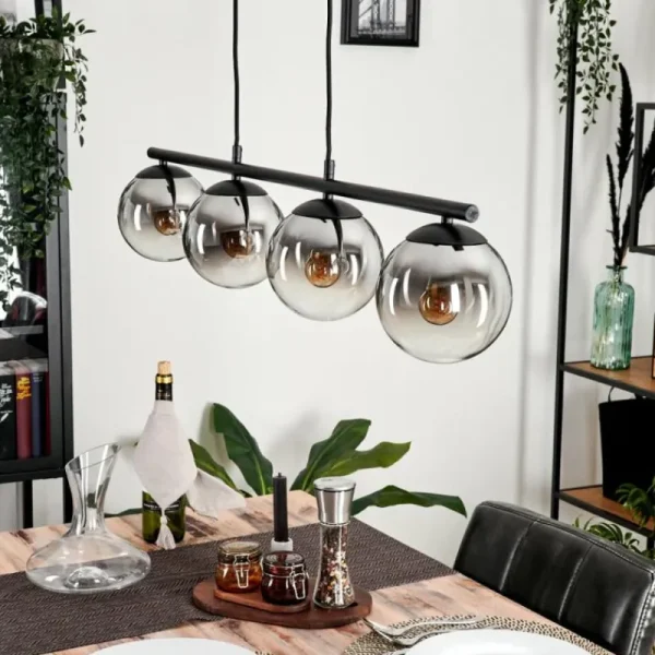hofstein Suspension - Verre Gastor Chrome, Clair, Fumé, 4 lumières* Lampes Modernes