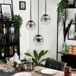 hofstein Suspension - Verre Gastor Clair, Fumé, 3 lumières* Lampes Modernes