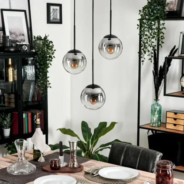 hofstein Suspension - Verre Gastor Clair, Fumé, 3 lumières* Lampes Modernes
