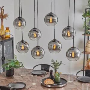 hofstein Suspension - Verre Koyoto Clair, Fumé, 8 lumières* Lampes Modernes
