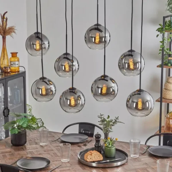 hofstein Suspension - Verre Koyoto Clair, Fumé, 8 lumières* Lampes Modernes
