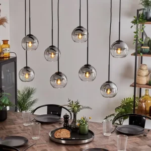 hofstein Suspension - Verre Koyoto Clair, Fumé, 8 lumières* Lampes Modernes