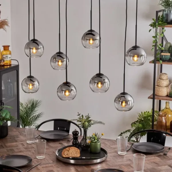 hofstein Suspension - Verre Koyoto Clair, Fumé, 8 lumières* Lampes Modernes