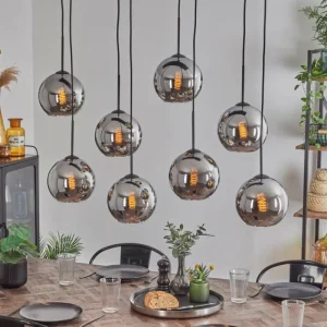 hofstein Suspension - Verre Koyoto Chrome, Fumé, 8 lumières* Lampes Modernes
