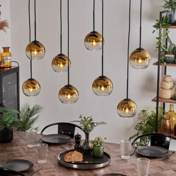 hofstein Suspension - Verre Koyoto Or, Clair, 8 lumières* Lampes En Verre
