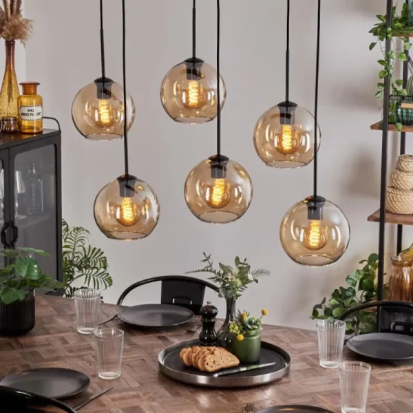 hofstein Suspension - Verre Koyoto Ambre, 6 lumières* Lampes En Verre